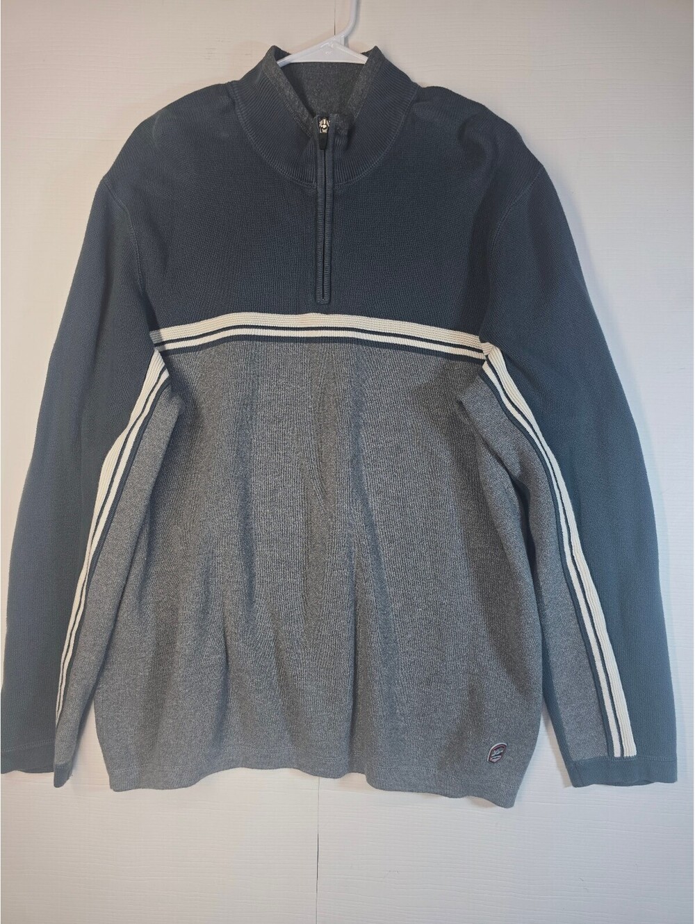 Eddie Bauer Mens Large Tall Gray Blue Colorblock 1/4 Zip Knit Pullover Sweater
